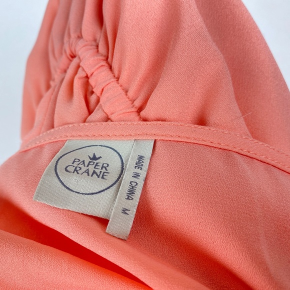 Paper Crane Peach Chiffon Chemise Mini Dress Size Medium Drawstring Waist Zip - Picture 12 of 14